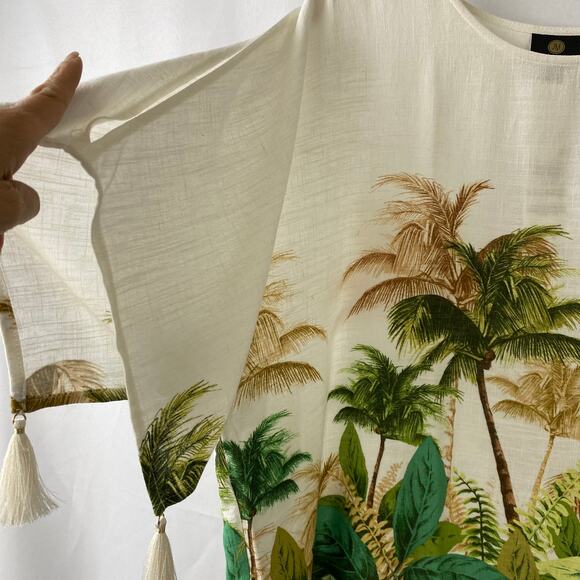 JM Collection Linen Blend Tropical Retreat Top Women XXL Green Coastal Lagenlook - Picture 4 of 10